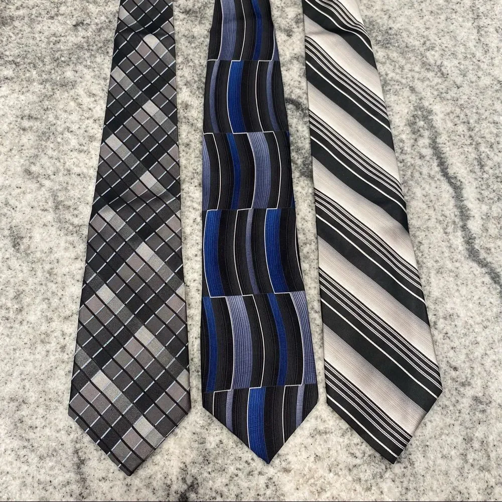 Set of 3 Black & Blue Patterned Dress Ties Van Heusen / Puritan / Pierre Cardin
